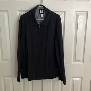 Lightweight semi dress coat that is black.